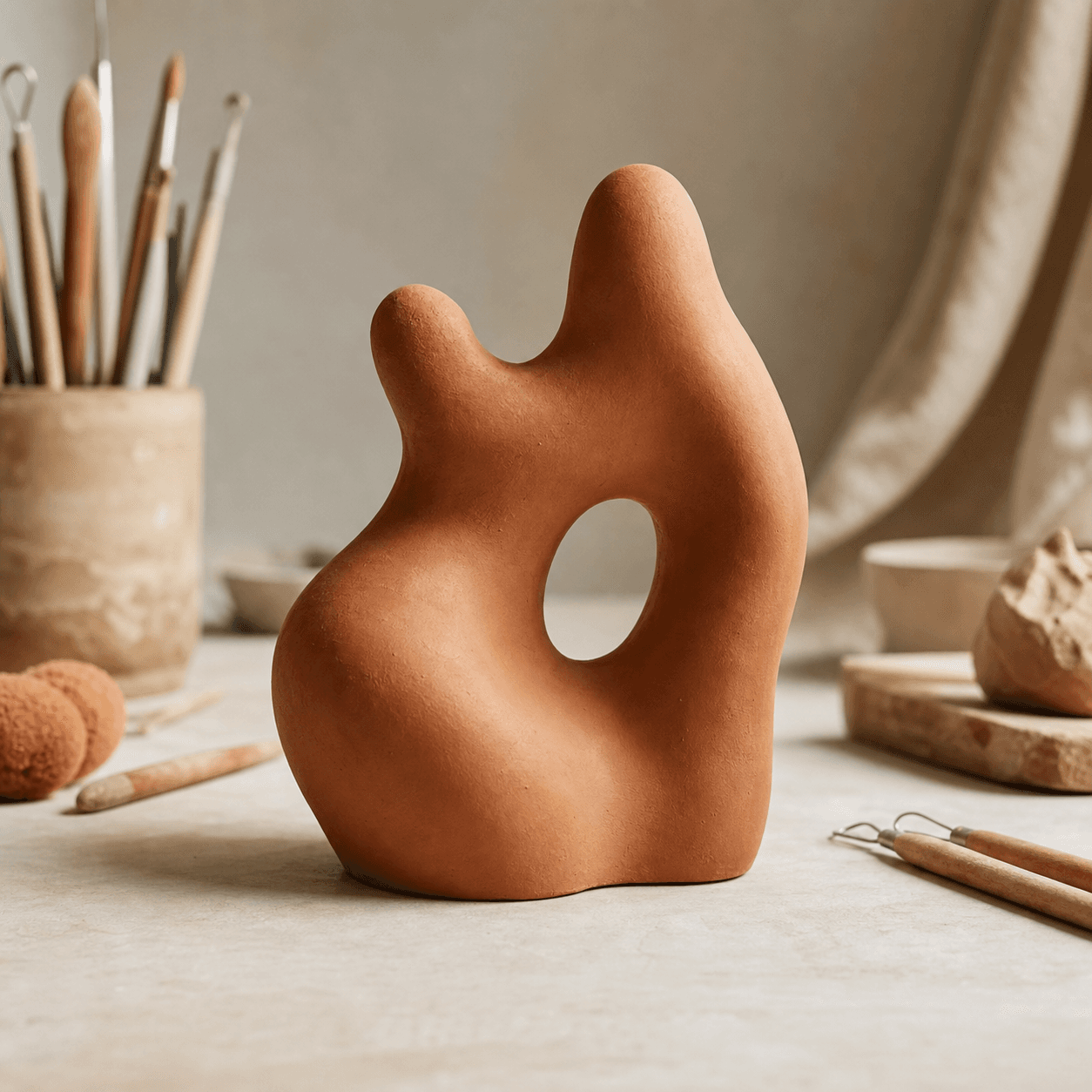 Finished terracotta clay sculpture